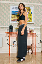 Letter Elastic Waist Wide Leg Nylon Pants