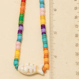 Fish Pendant Vibrant Mixed Beaded Necklace