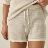 Striped Knit Wide-Leg Drawstring Sweater Shorts