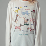 Whimsical Dog Graphic Long Sleeve Top