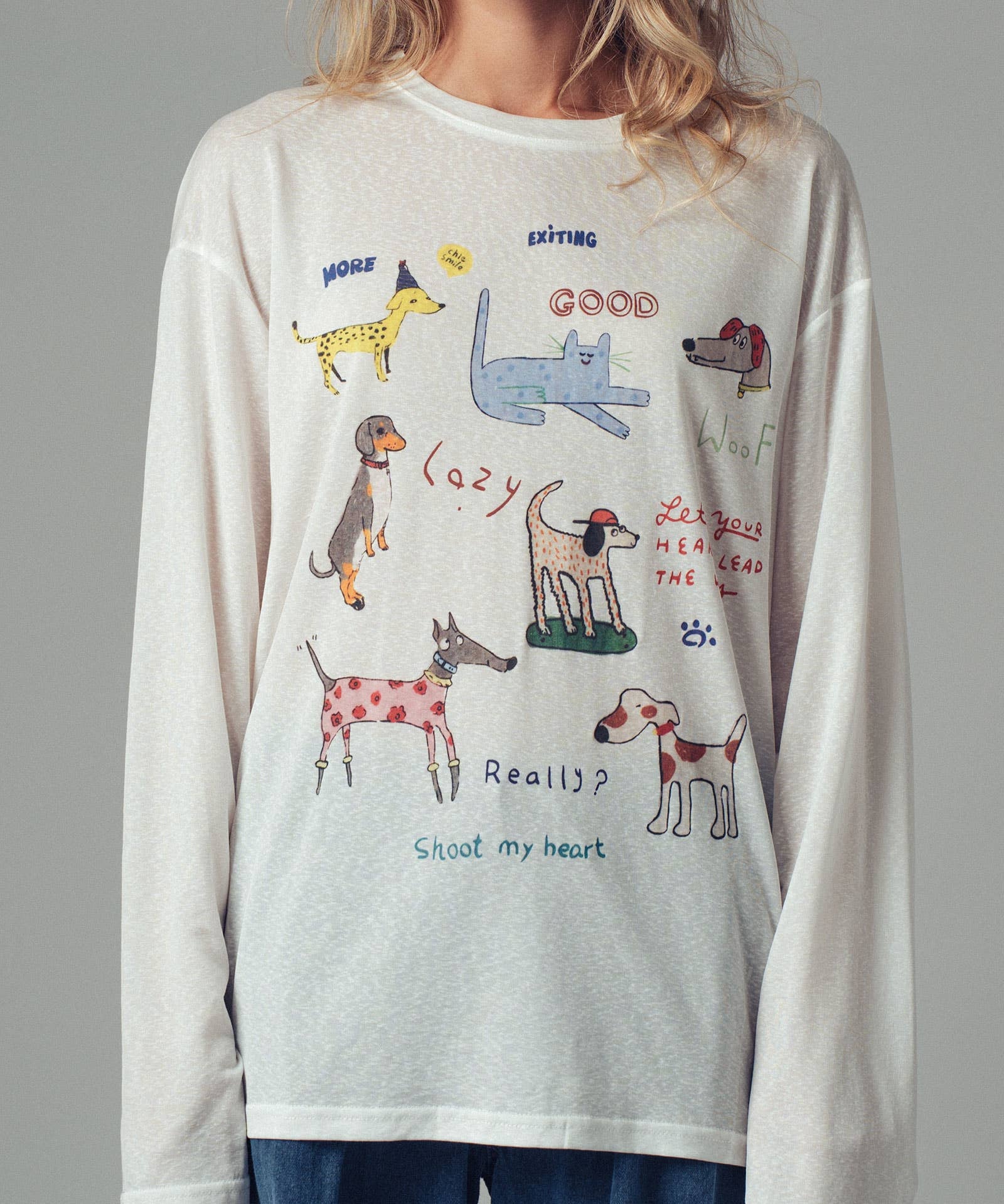 Whimsical Dog Graphic Long Sleeve Top