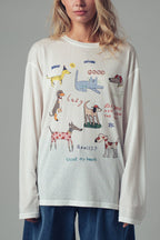 Whimsical Dog Graphic Long Sleeve Top