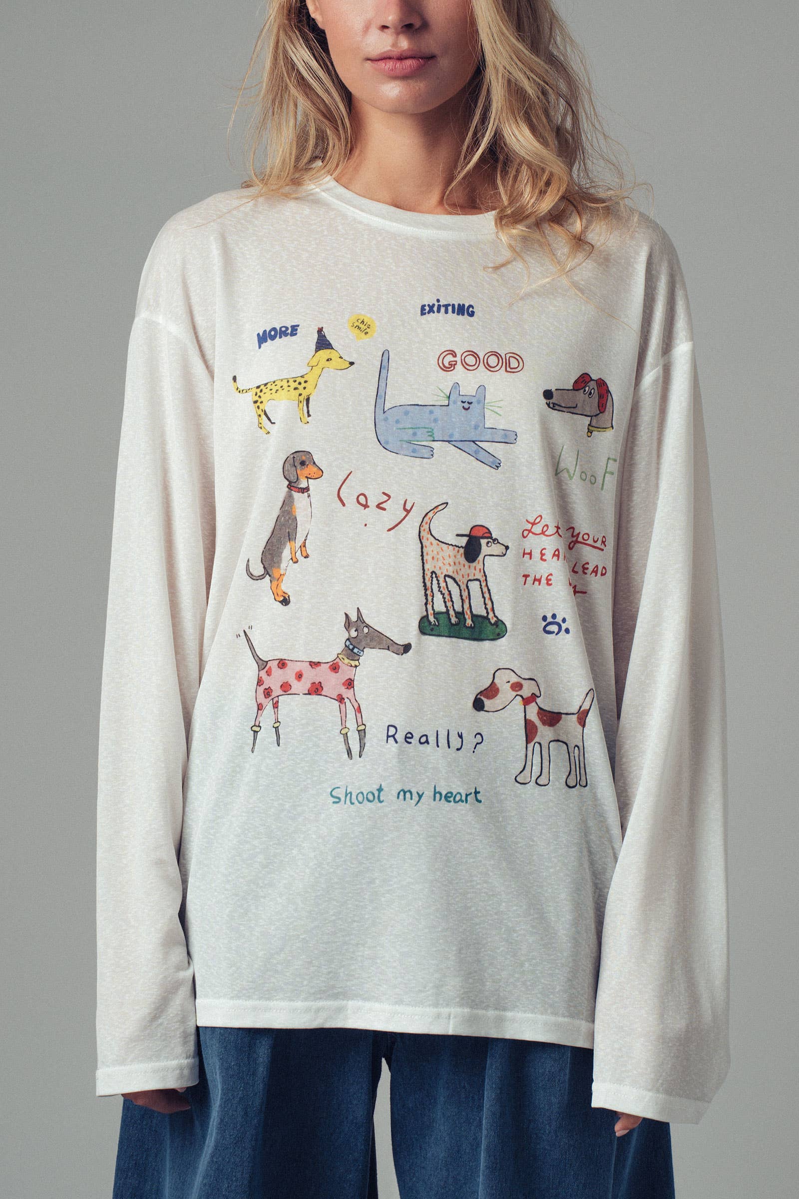 Whimsical Dog Graphic Long Sleeve Top