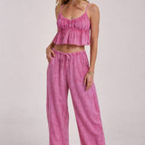 MINERAL WASHED GAUZE CAMI TOP AND BARREL PANTS CASUAL SET