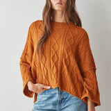 Quarter Sleeve Loose Cable Knit Sweater