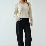 AJP5114 EMBROIDERED DETAIL COTTON BARREL PANTS