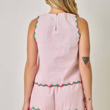 71071 Embroidered Pinstripe Tank Blouse