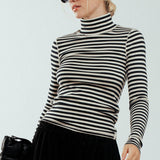 Striped Turtleneck Knit Top