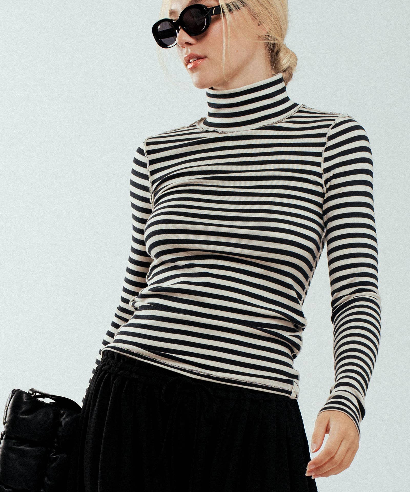 Striped Turtleneck Knit Top
