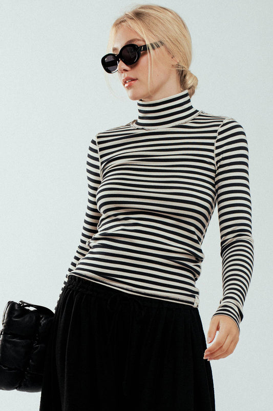 Striped Turtleneck Knit Top