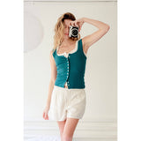Pointelle Button Front Scoop Neck Tank Top