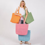 Solid Crochet Straw Tote Bag