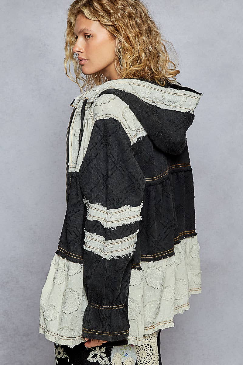 Black & Gray Stressed Seam Zip-Up