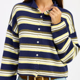 STRIPED FUNNEL NECK CARDIGAN