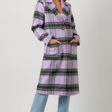 60871 Fuzzy Plaid Long Coat