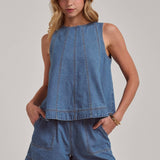 SLEEVELESS DENIM TOP AND MATCHING SHORTS SET