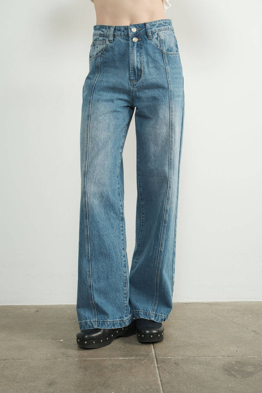 Seam Detail High Waist Wide Leg Jeans