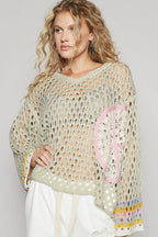 V-Neck Crochet Peace Sweater