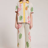 Tropical Knit Button Top