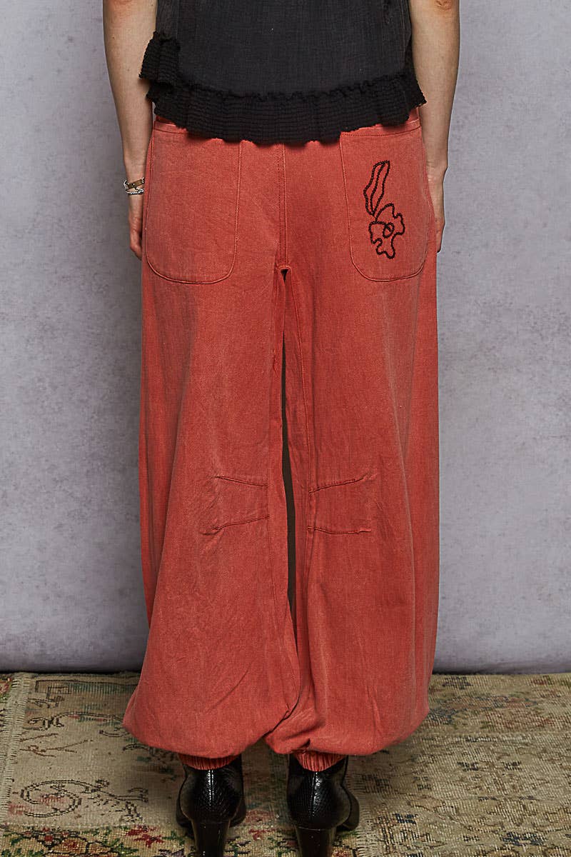 Floral Embroidered Twill Pants