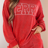 "MERRY" Graphic Long Sleeve Top and Shorts Set