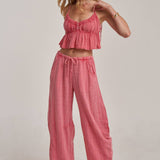 MINERAL WASHED GAUZE CAMI TOP AND BARREL PANTS CASUAL SET