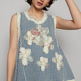 Sleeveless Denim Flower Patch Top