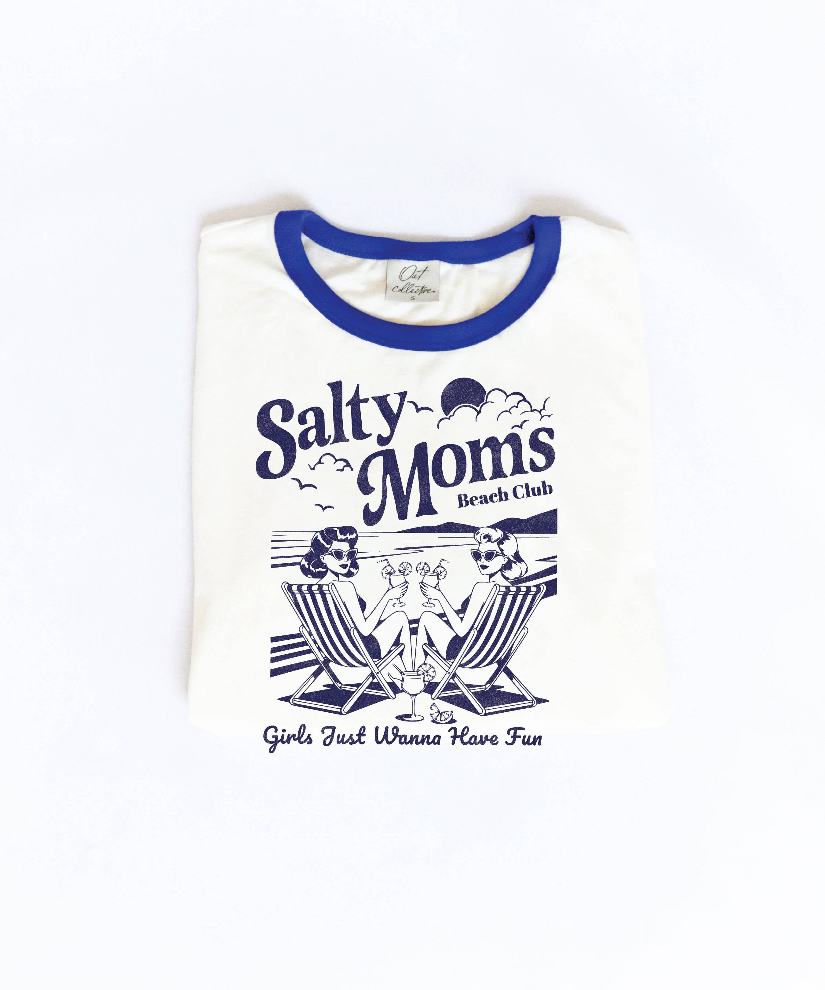 SALTY MOMS BEACH CLUB Ringer Graphic Top