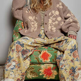 Bohemian Vintage Floral Embroidered Knit Cardigan Sweater