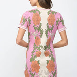 FLORAL TAPESTRY PATTERN SCALLOPED EDGE SWEATER DRESS FW10534