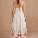 Embroidered Palm & Floral Scalloped Midi Dress
