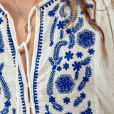 Blue & White Tassel Ruffled Blouse