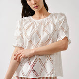 Lace Embroidered Short Sleeve Blouse