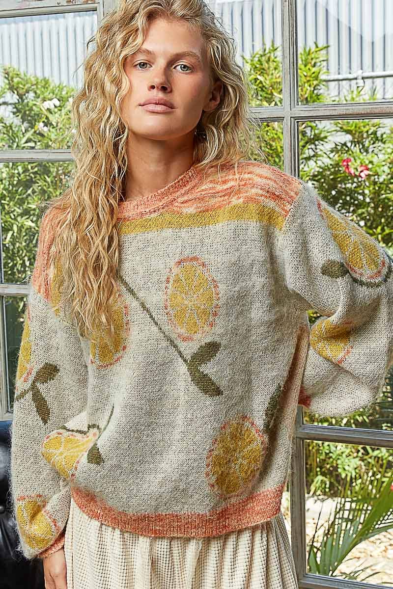 Orange Print Sweater