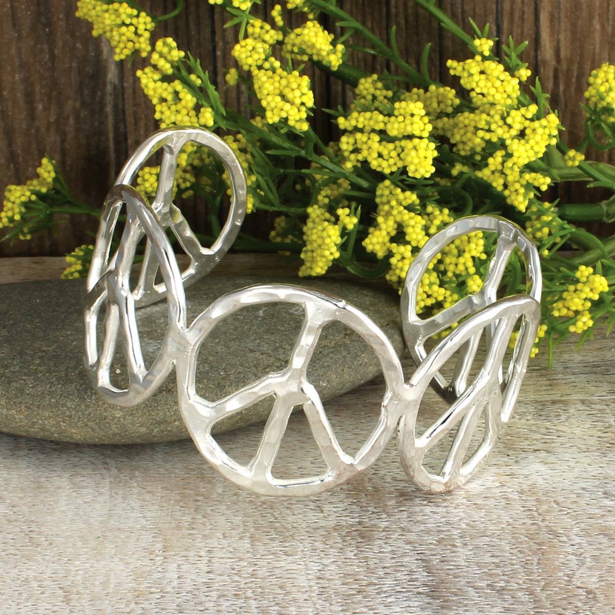 Silver Peace Sign Cuff Bracelet