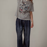Pleated Wide-Leg Denim Pants