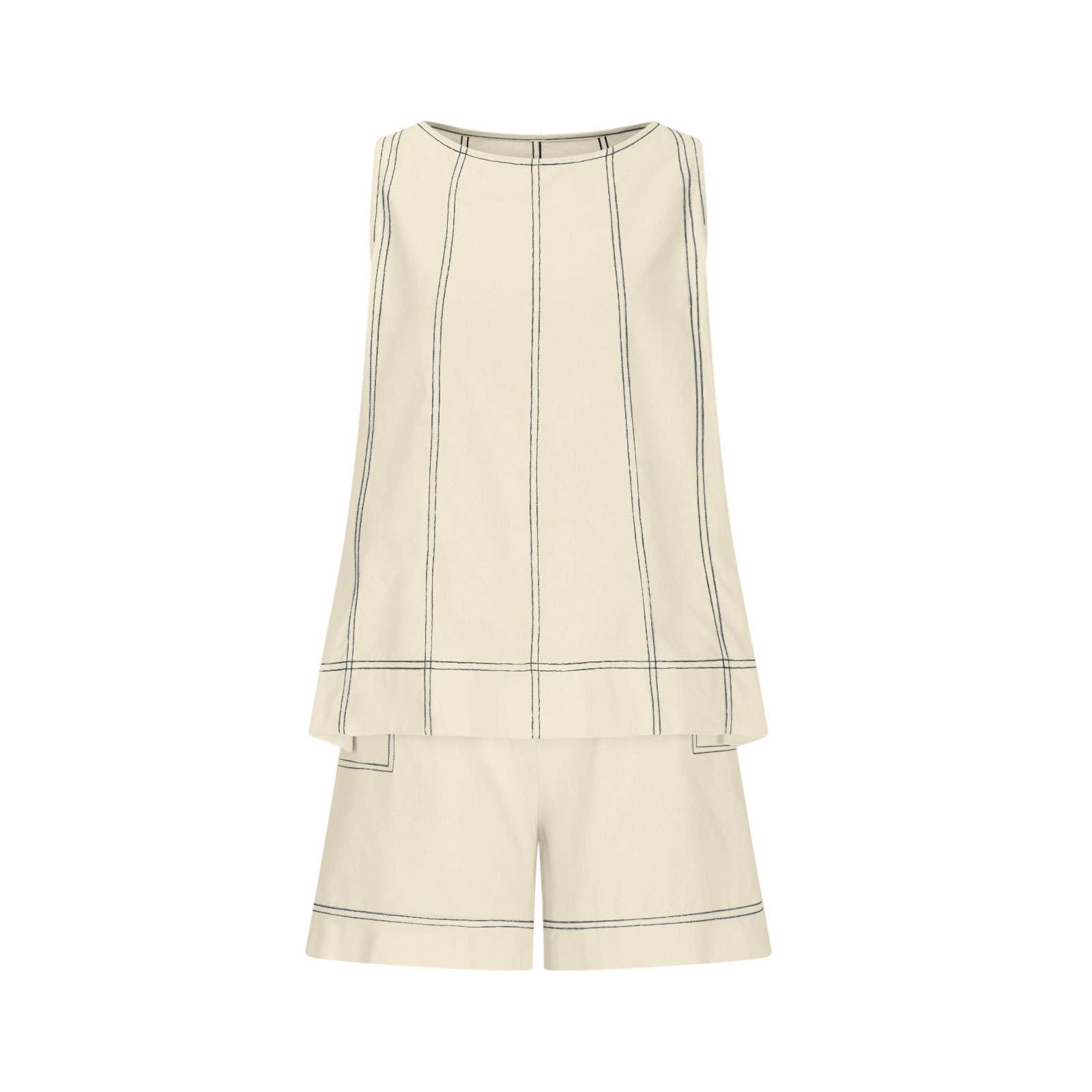 Casual Summer Contrast Stitch Tank Top And Shorts Set