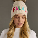 Beige "Fa-La-La" Knit Pom Hat