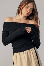 Ribbed Off-Shoulder Long Sleeve Sweater