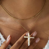 Aurise 18K Gold Non-Tarnish Freshwater Pearl Cross Necklace