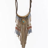 Antique Gold Turquoise Fringe Necklace
