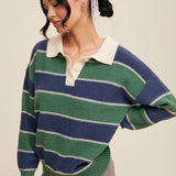 Striped Knit Polo Sweater