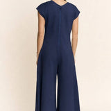 Plus - Soft Knit Seamed Cap Sleeve Wide-Leg Jumpsuit