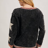Star Sleeved Washed Knit Pullover