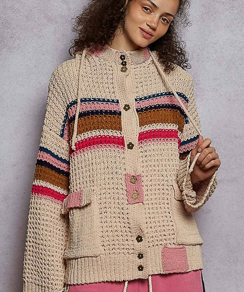 Striped Hoodie Cardigan