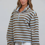 T3535 Relaxed Sherpa Striped Half Zip Pullover