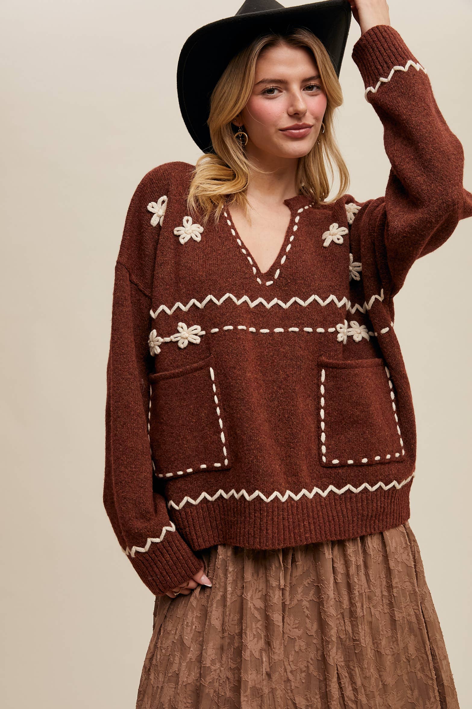 Floral Embroidered Knit Sweater