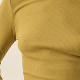 Solid Ribbed Knit Long-Sleeve Lace-Cuff Fitted Top
