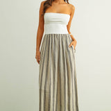 D5725 STRIPED PATTERN KNIT WITH RIBBED TOP COMBINATION DRESS