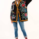 Hermione French Terry Cardigan | Floral Embroidered Jacket